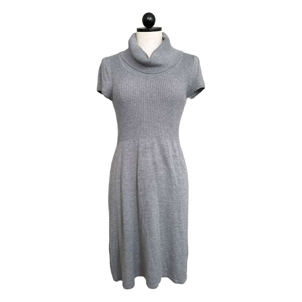 Calvin Klein Cowl Neck Ribbed Knit Sweater Dress Cap Sleeves Gray Size Medium